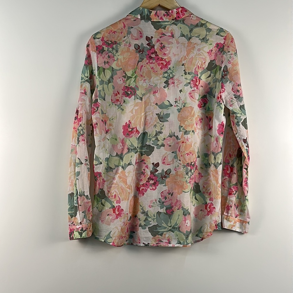 Sezane Pierro Floral Button-Up Blouse in Pink and Green - Picture 6 of 10